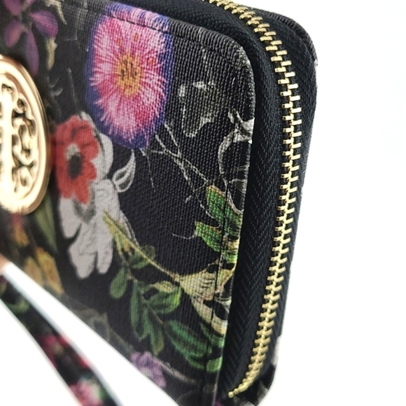 Dasein Continental Zip Around Black Multi Colour Floral Wallet Clutch  Wristlet - Picture 10 of 13